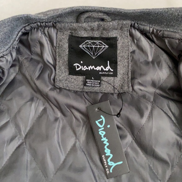{NWT) Diamond Supply Co. | Embroidered Logo Varsity Bomber Jacket Gray (L) - Picture 4 of 16
